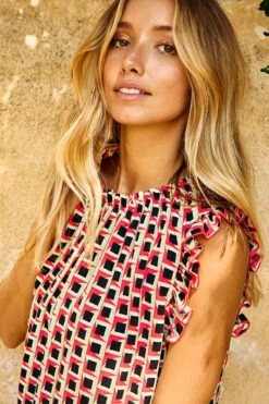 Ruffle Collar And Sleeves Printed Top -Selected Women's Clothing Store 15463809 52e63476 ca7f 4422 98f7 af4d19d62ce4