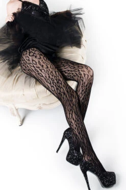 &New Speckled Leopard Print Fishnet Tights