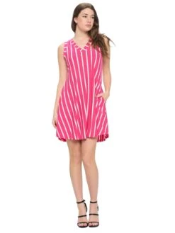 Women's Striped Sleeveless Dress -Selected Women's Clothing Store 24