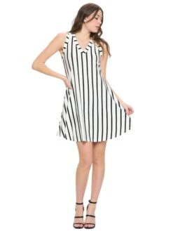 Women's Striped Sleeveless Dress -Selected Women's Clothing Store 36