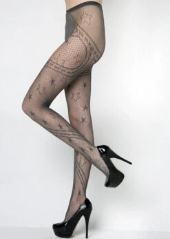 &New Stars And Swirling Ribbons Fishnet Tights -Selected Women's Clothing Store 6110021 gry