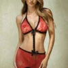 Lace Top & Matching Skirt Fishnet Dress With Thong -Selected Women's Clothing Store 818JT207 RED 2 l