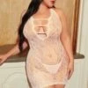 Plus Size Lace Fever Fishnet Dress Thong Included -Selected Women's Clothing Store 818JT221Q WHT web with thong