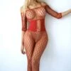Corset Open Work Fishnet Bodystocking -Selected Women's Clothing Store 818JT244 RED