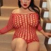Plus Size 3/4 Sleeve Mesh Fishnet Bodysuit