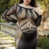 Plus Size Love Like Crazy Long Sleeve Fishnet Dress -Selected Women's Clothing Store 818JT274Q BLK web