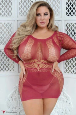 Plus Size Love Like Crazy Long Sleeve Fishnet Dress With Thong -Selected Women's Clothing Store 818JT274Q WND l