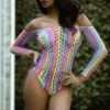 Live For Tonight Rainbow Off Shoulder Fishnet Bodysuit -Selected Women's Clothing Store 818JT292 1
