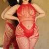 Plus Size Enchanting Delight Crotchless Fishnet Bodystocking With Thong -Selected Women's Clothing Store 818JT317Q RED web with thong