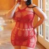 Plus Size Studded Corset Fishnet Dress Thong Included -Selected Women's Clothing Store 818JT335Q RED web with thong