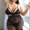 Plus Size Magnetic Maze Bodystocking Dress With Attached Garter Tights -Selected Women's Clothing Store 818JT370Q BLK l