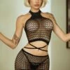 Glow Up Fishnet Two-Piece Set -Selected Women's Clothing Store 818JT406 BLK web with thong