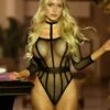 Bound For Lovers Long Sleeve Bodysuit With Choker -Selected Women's Clothing Store 818JT408 BLK