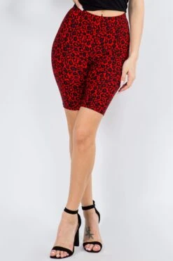 Soft Leopard Print Biker Shorts -Selected Women's Clothing Store 825PT374 RED 12