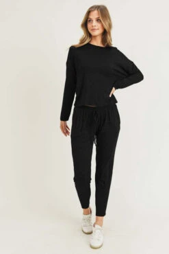 Basic Knit Drawstring Joggers -Selected Women's Clothing Store 827JG001 BLK 7 l