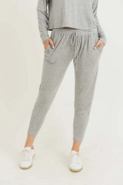 Basic Knit Drawstring Joggers -Selected Women's Clothing Store 827JG001 HGR l