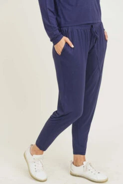 Basic Knit Drawstring Joggers -Selected Women's Clothing Store 827JG001 NAV 2 l