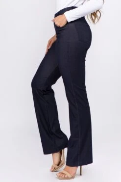 Denim Flare Cotton Blend Pants -Selected Women's Clothing Store 827JN270 NVY CROP SIDE dbbb4a41 77f9 4409 a4e4 868a3bcb5bed