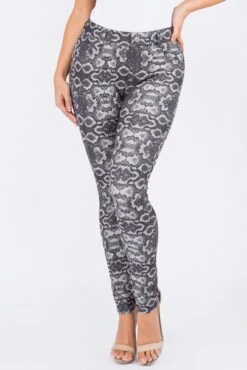 Snake Print 5-Pocket Jeggings With Belt Loops