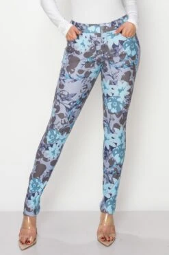 Floral Blue Jeggings With Belt Loops