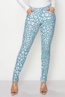 Icy Leopard Print Jeggings With Belt Loops -Selected Women's Clothing Store 827JP005 BLUS1