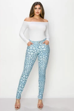 Icy Leopard Print Jeggings With Belt Loops -Selected Women's Clothing Store 827JP005 BLUS2
