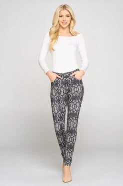 Bold Snakeskin Jeggings With Belt Loops -Selected Women's Clothing Store 827JP012 BLK 5 L