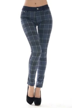 Trendy Plaid Jeggings -Selected Women's Clothing Store 827LG401 BLU 2