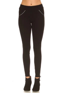 Hanlon Faux Leather Trim Ponte Pants -Selected Women's Clothing Store 827NPT005 BLK