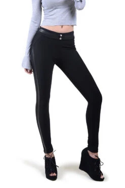 Eden Faux Leather Detail Ponte Pants -Selected Women's Clothing Store 827NPT012 BLK