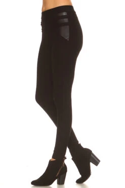 Eden Faux Leather Detail Ponte Pants -Selected Women's Clothing Store 827NPT014 BLK 2 407b8a07 c7d1 4d2c 9339 a7222b191b56