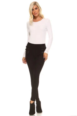 Eden Faux Leather Detail Ponte Pants -Selected Women's Clothing Store 827NPT014 BLK 5