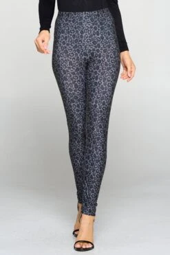 Dark Leopard Print Leggings -Selected Women's Clothing Store 827PT374 BLK