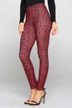 Dark Leopard Print Leggings -Selected Women's Clothing Store 827PT374 RED 2