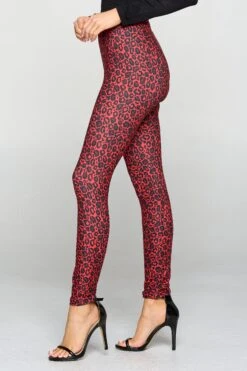 Dark Leopard Print Leggings -Selected Women's Clothing Store 827PT374 RED 3
