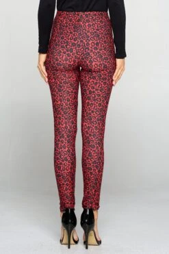 Dark Leopard Print Leggings -Selected Women's Clothing Store 827PT374 RED 4