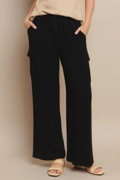Linen Cargo Pants -Selected Women's Clothing Store 827SR017 BLK l