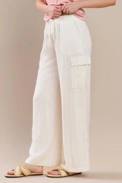 Linen Cargo Pants -Selected Women's Clothing Store 827SR017 WHT 2 l