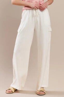 Linen Cargo Pants -Selected Women's Clothing Store 827SR017 WHT l