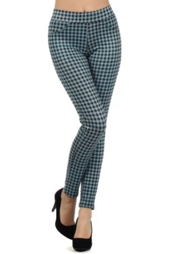 Chic Checkered Plaid Leggings -Selected Women's Clothing Store 827lg301 blu
