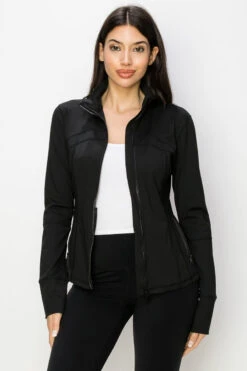 Fitted Performance Zip Up Active Jacket -Selected Women's Clothing Store ACT207 BLK5
