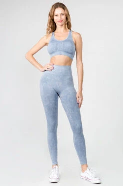 Move With You Stone Wash Sports Bra And Leggings Set