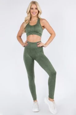 Bohemian Stitched Mineral Wash Active Set -Selected Women's Clothing Store ACT627 GRN 2