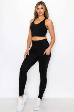 SUPER SOFT Sport Bra And Leggings Active Set With Pockets -Selected Women's Clothing Store ACT690 BLK ACT827120 BLK3