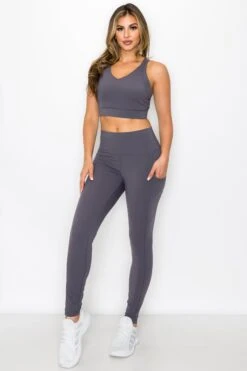 SUPER SOFT Sport Bra And Leggings Active Set With Pockets -Selected Women's Clothing Store ACT690 CHA ACT827120 CHA3