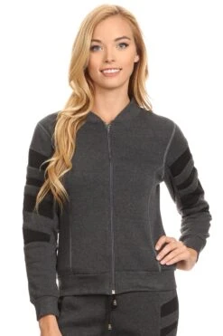 Fleece Lined Striped Zip Up Jacket