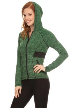 Active Zip Up Jacket With Hoodie -Selected Women's Clothing Store ATP007 GRN 3 l