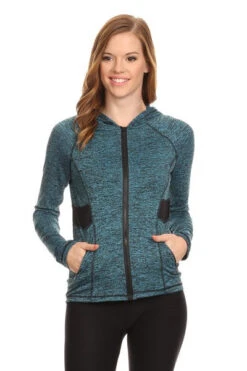 Active Zip Up Jacket With Hoodie -Selected Women's Clothing Store ATP007 TUQ