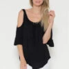 Resistible Ruffles Cold Shoulder Knit Top -Selected Women's Clothing Store AY17720 BLK