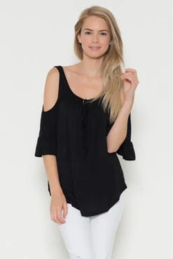 Resistible Ruffles Cold Shoulder Knit Top